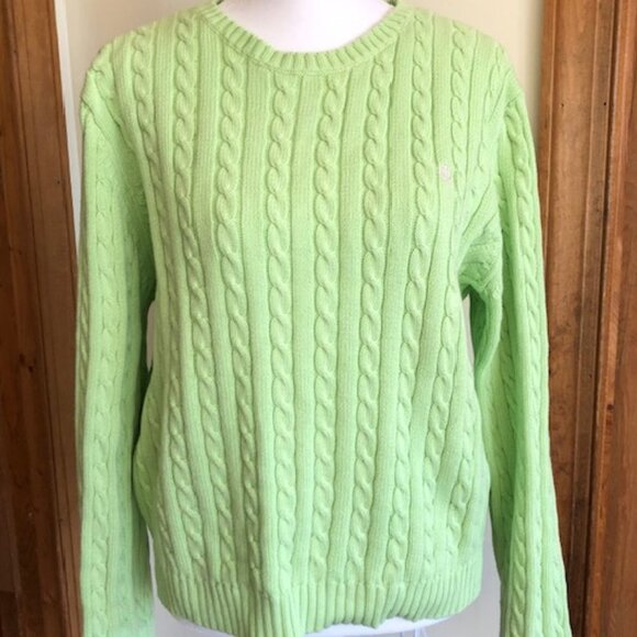 RALPH LAUREN Light Green Crewneck Cable Long Sleeve Sweater...